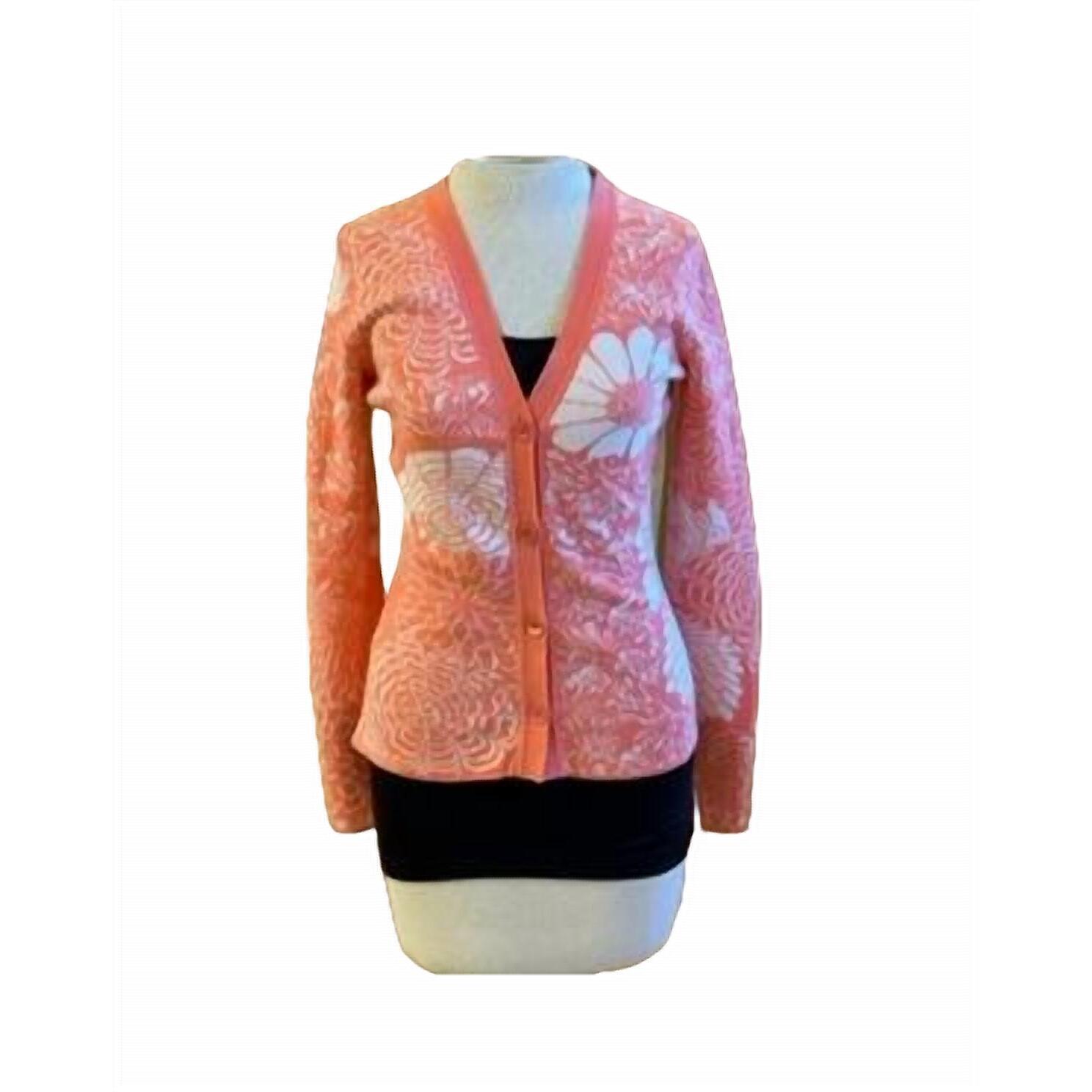 New Lamberto Losani Floral Cardigan In Peach/White